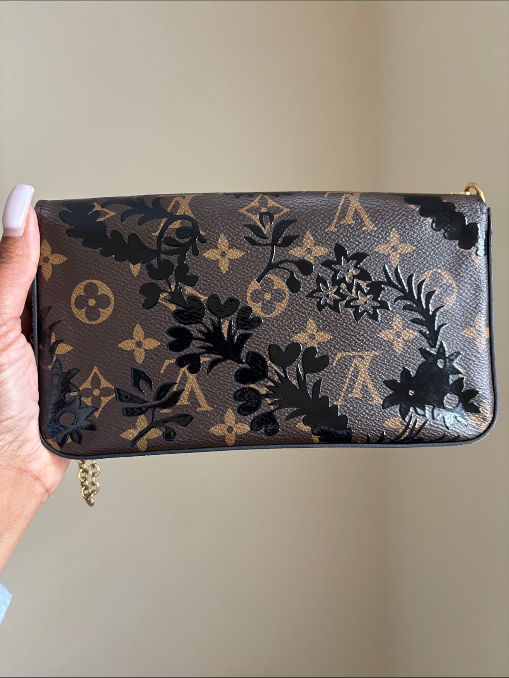 Louis Vuitton Brown Monogram Floral Envelope Crossbody with Gold Chain - Picture 2 of 9